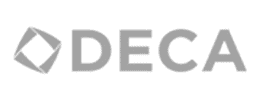 Logo with a heart and the word 'DECA'.