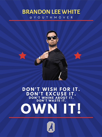 Man in sunglasses confidently pointing at motivational text.