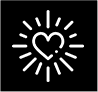 A glowing heart with radiant beams on a black background.