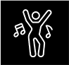 Person dancing joyfully with music notes.