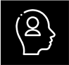 White silhouette of a human head with a user icon inside on black background.