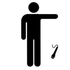 Icon of a person pointing at a whip on the ground.