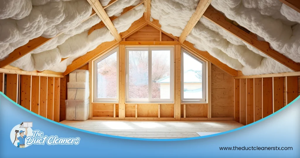 Shows an image of an attic that has proper insulation.