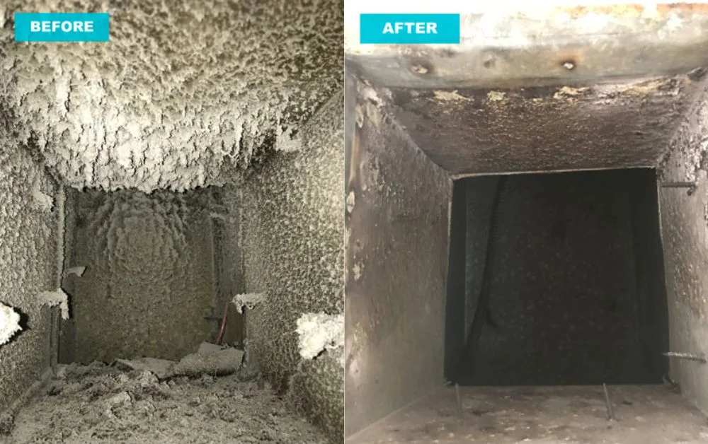 before and after image of air duct cleaning
